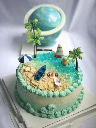 成都同城配送网红抖音一帆风顺清凉夏日海洋沙滩贝壳布丁生日蛋糕