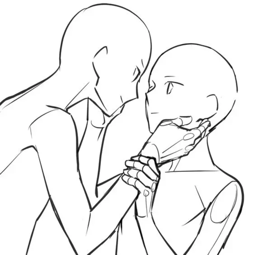 【绘画素材】双人互动素材,甜到齁的情侣捧脸杀线稿!