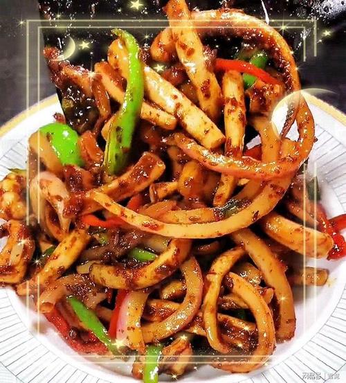 美味好吃的爆炒香辣鱿鱼丝
