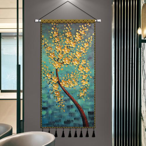 墙布挂布现代轻艺术奢挂毯客厅玄关走廊装饰画竖版发财树布艺挂画