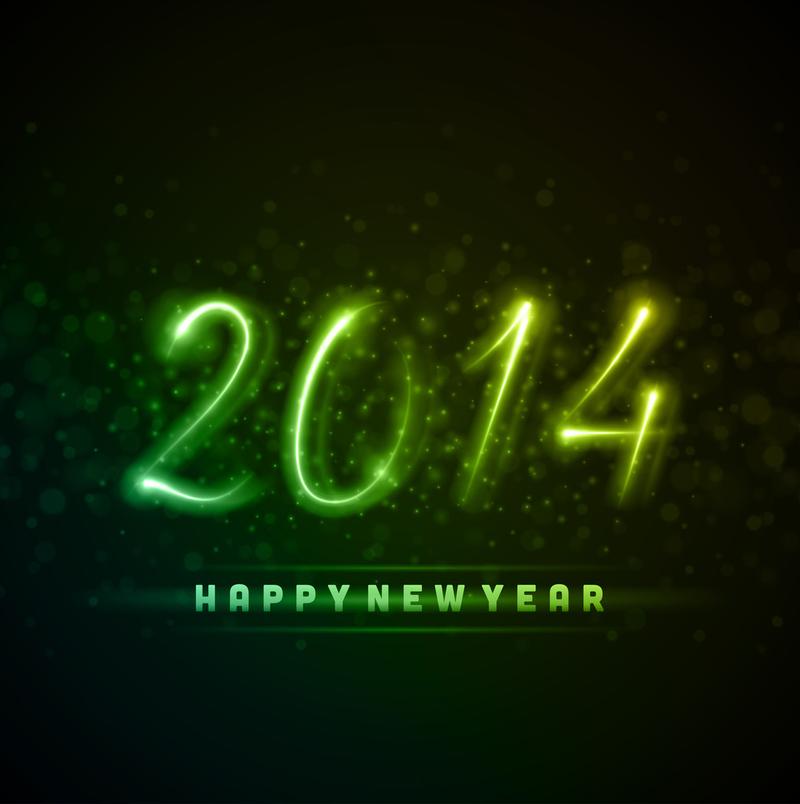 从绿色霓虹灯新年快乐 2014年消息
