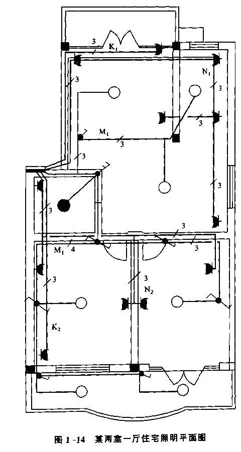 株洲装修公司:某两室一厅住宅的照明平面图