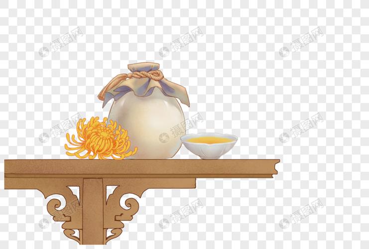 免抠元素 手绘/卡通元素 重阳节菊花酒.png
