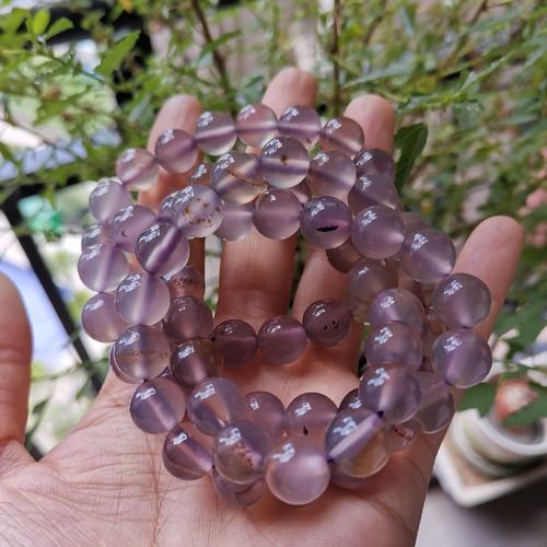 纯天然原色无忧化烟紫玉髓玛瑙手链圆珠手串10mm