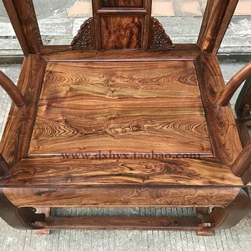 实木家具印尼大叶黄花梨长叶鹊肾三件件套皇宫椅厚圈椅
