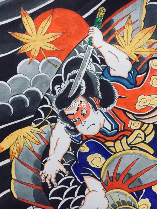 日式老传统手稿,鬼若丸治大鲤