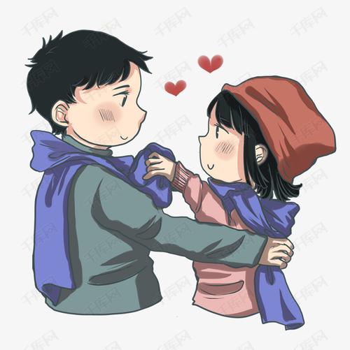 情人节卡通男孩卡通女孩手绘矢量套图爱心桃围巾