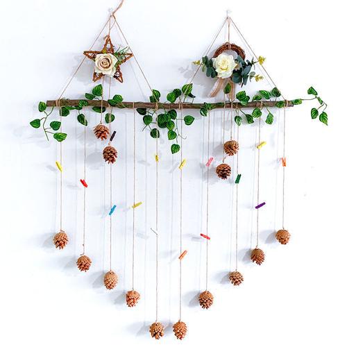 墙上挂照片装饰手工麻绳树枝松果壁饰客厅墙饰房间室内照片墙装饰