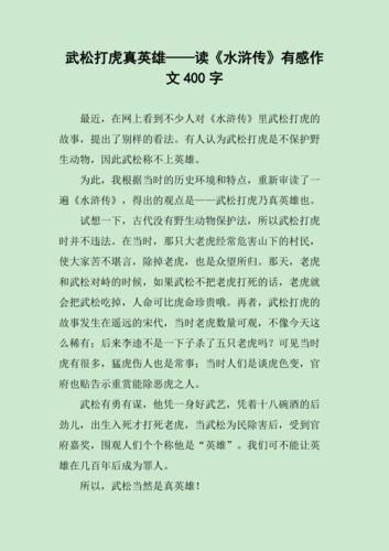 武松打虎真英雄读水浒传有感作文400字