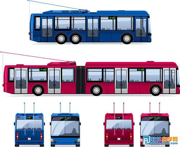 卡通无轨电车和有轨电车矢量图免费素材下载
