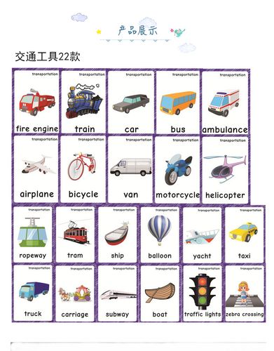 交通工具transportation英语闪卡片幼儿童启蒙小学教师具拼读双语
