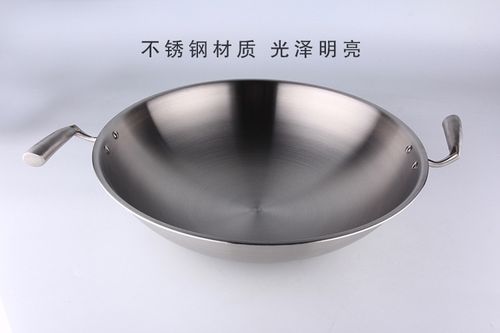 不锈钢炒锅 双耳无涂层炒锅 三层钢螺旋耳炒锅 无油烟炒锅