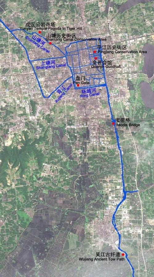 河道,包括城区故道(山塘河,上塘河,胥江,环古城河)和现京杭运河苏州