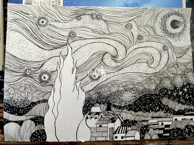 梵高星月夜_临摹_文化_绘画