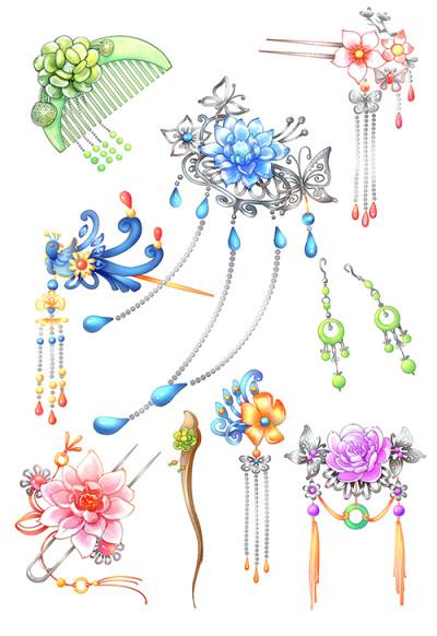 【古风素材】— 手绘古风饰物