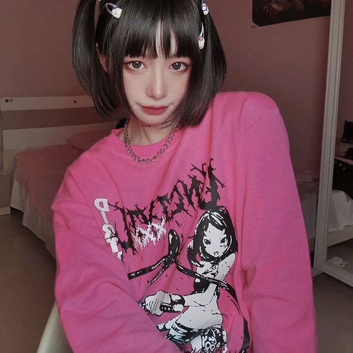 原创 原宿风辣妹日系长袖卫衣bf宽松套头ins软妹上衣女