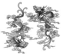双龙腾云线稿图