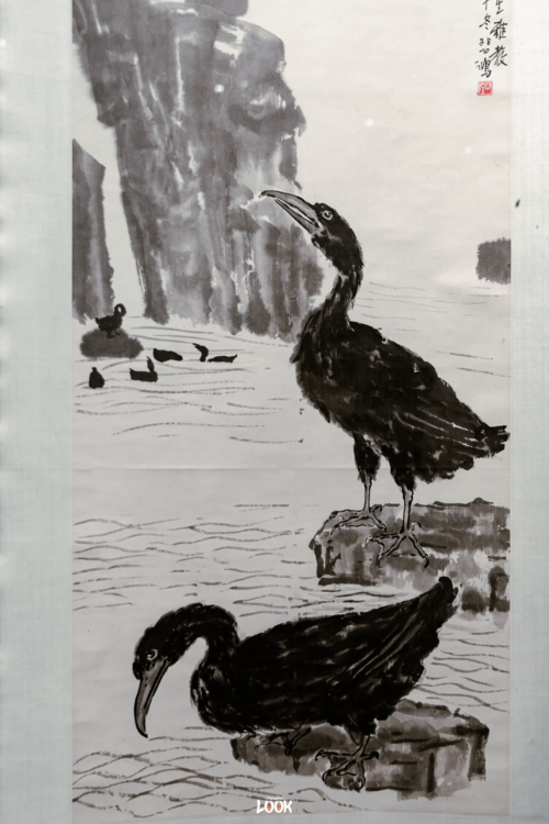 《山水诗画》,同为鸬鹚捕鱼的场景捕捉,一个将视角放大,鱼鹰的样貌