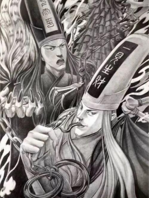 黑白无常纹身手稿图