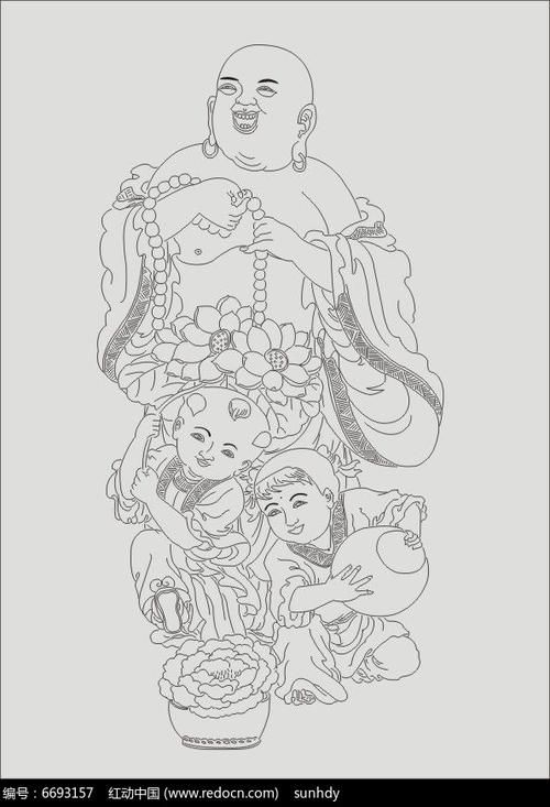 精致弥勒佛线稿矢量图图片_人物插画_编号6693157_红