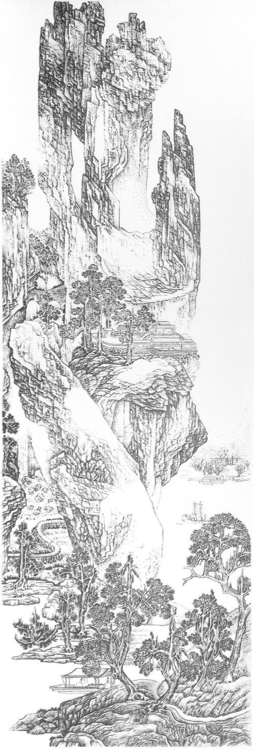 陈浚豪-临摹明吴彬山水图-耿画廊