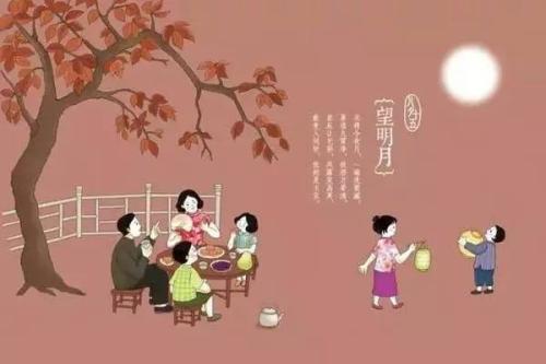 中秋节一家人团圆吃月饼儿童简笔画