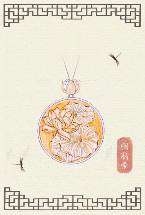 吊坠 中国风 荷花 手绘