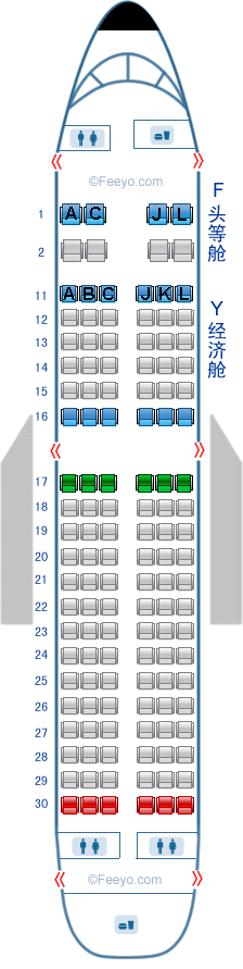 波音飞机,空中客车飞机座位分布图