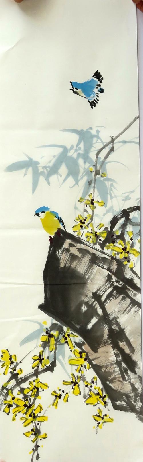 特价96x30厘米国画手绘六尺六开花鸟画鸟语花香mj9071901-40国画