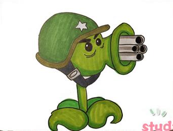 机枪射手怎么画? 植物大战僵尸简笔画,机枪射手简笔画