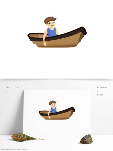 划小船的小男孩免抠素材