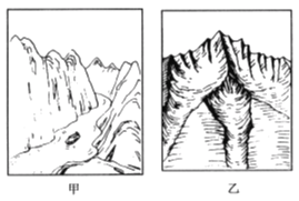下图中甲,乙两图中地貌形成的共同原因是