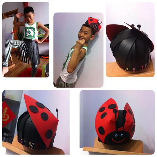 2张卡纸做成的甲壳虫帽子