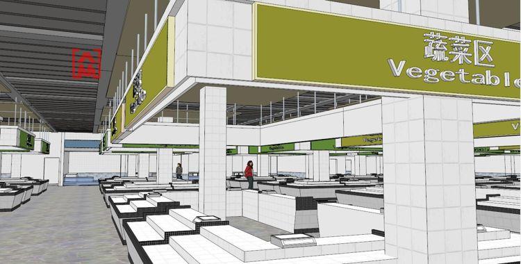 社区肉菜市场档口摊位农贸集市市场室内布局设计草图大师su模型