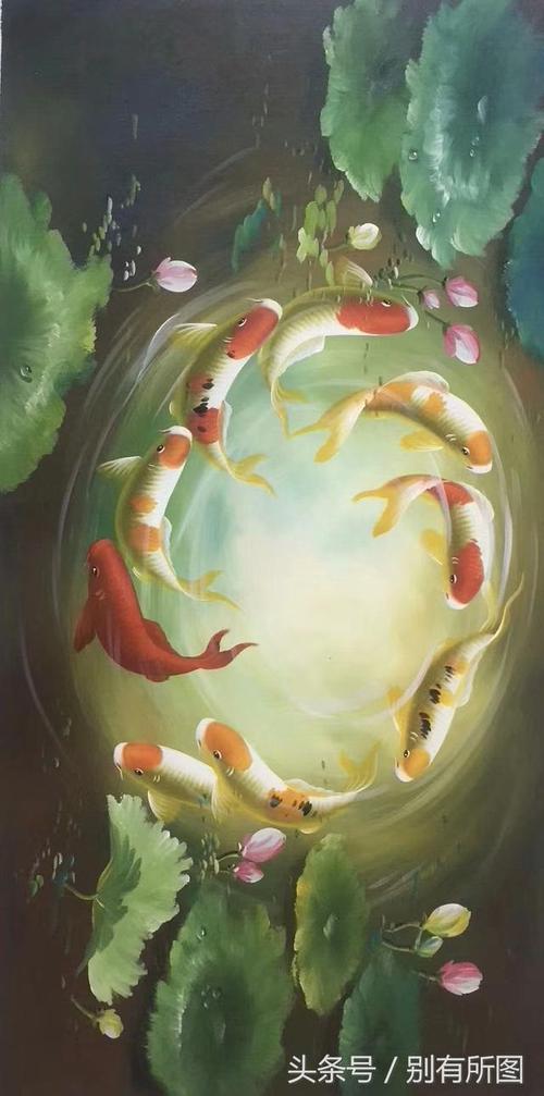 精品招财旺运风水画,九如图九鱼图,国画太极九鱼转运图转运旺财之六