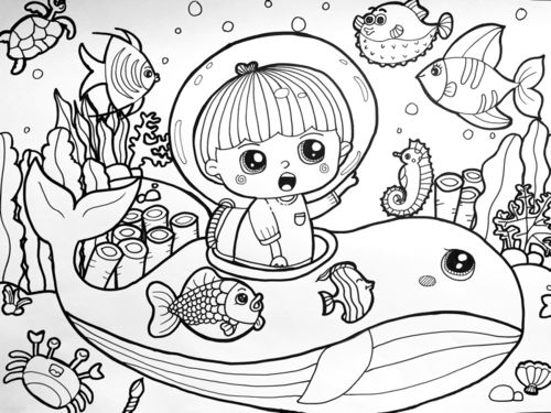 海底世界主题儿童画_儿童画_线稿_幼师_简笔画_黑白搭配_幼师考编