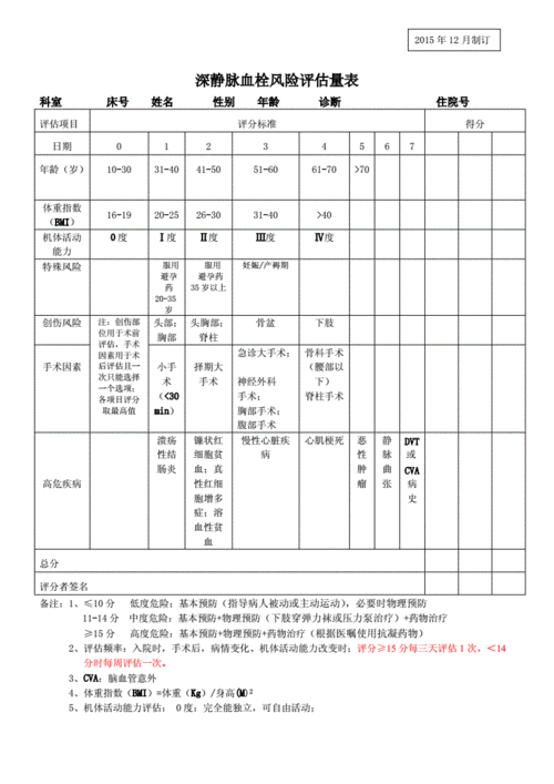 深静脉血栓风险评估表doc2页