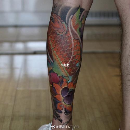 包小腿彩色鲤鱼纹身图案_纹身_鲤鱼_我的纹身分享_美妆_彩妆