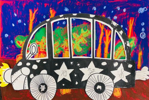 2019春季儿童画创意《夜晚的小汽车》欣赏