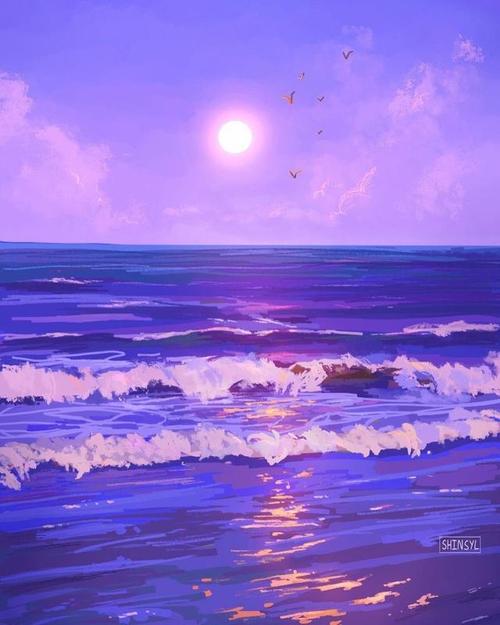 画师shinsyl 作品,一组粉紫色系风景插画,迷幻且令人心醉