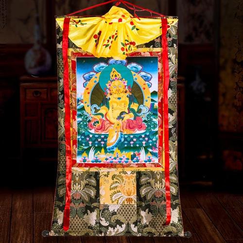 唐卡黄财神财神刺绣布料装裱西藏装饰挂画佛像藏族唐卡