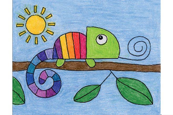 怎么一步一步教儿童简单画变色龙(步骤图解)