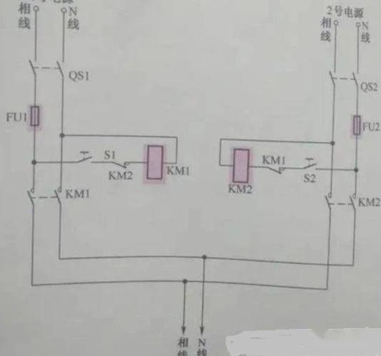 两个接触器双电源控制怎么接线