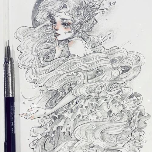 人物黑白动漫素材插画绘画线稿手绘女生男生长发短发转载