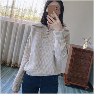 山羊绒拉链logo翻领轻盈蓬松简约气质毛衣女uuic禾重磅篙级