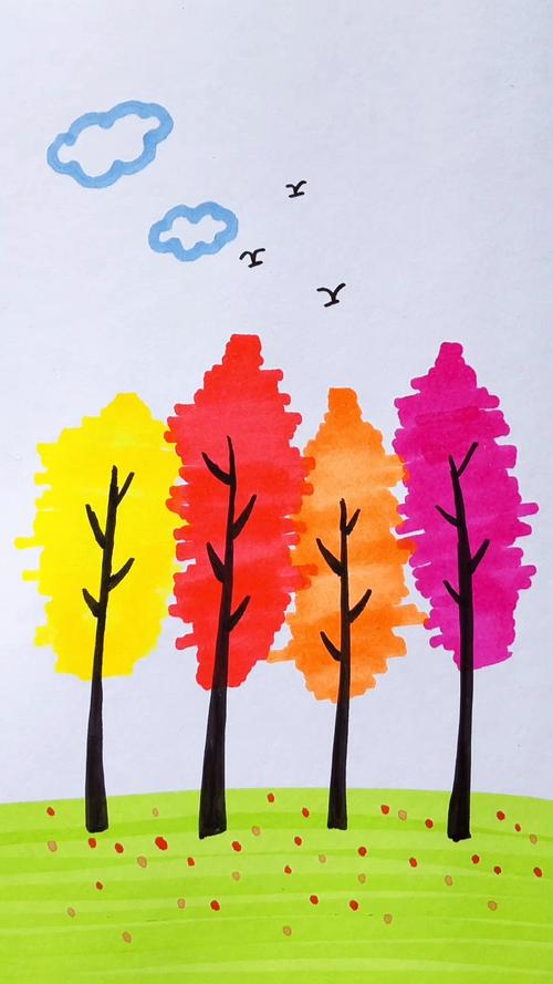 画画原来如此简单简笔画秋天景色一看就会哦