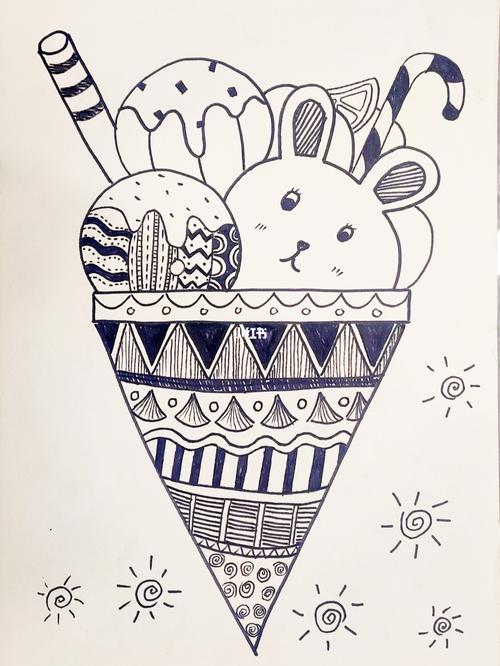 冰激凌线描_线描_冰激凌_儿童画_创意儿童画_文化_绘画