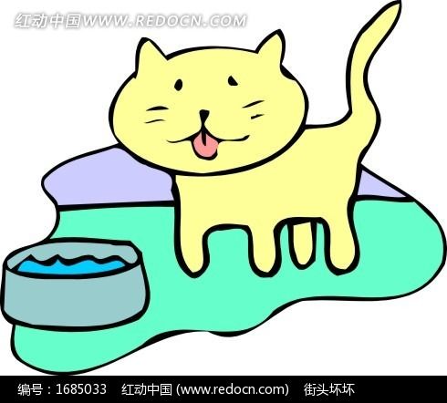 儿童画一只喝水的黄色猫咪