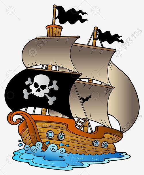 手绘卡通海盗船插画素材