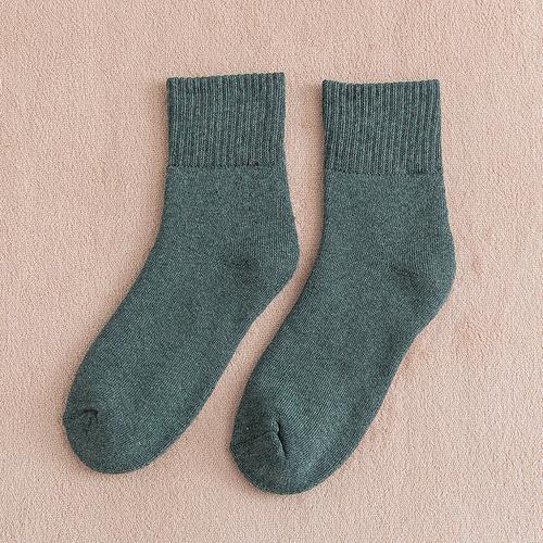 俞兆林冬季袜子女袜纯棉中筒袜加厚加绒纯色保暖棉袜女士日系毛圈袜3